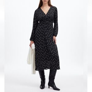 Madewell NWT Ruched Midi Dress Black Floral Size 14